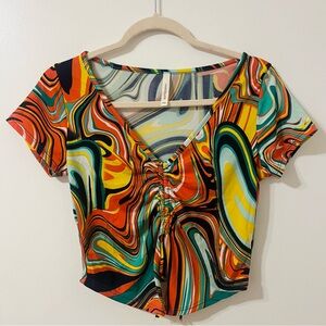 Funky swirl design V-neck crop top